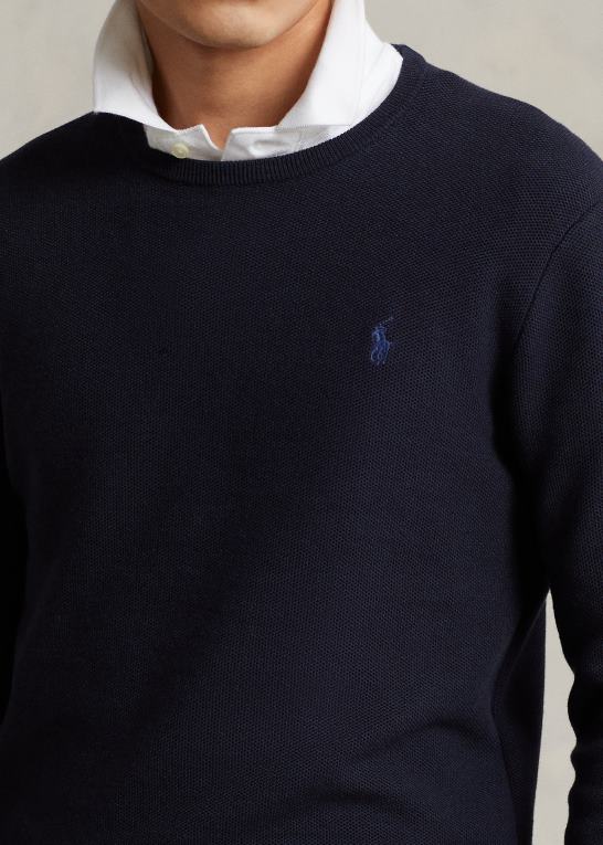 marine lyng Mænd Ralph Lauren mesh-strikket bomuldstrøje med rund hals Z426B670