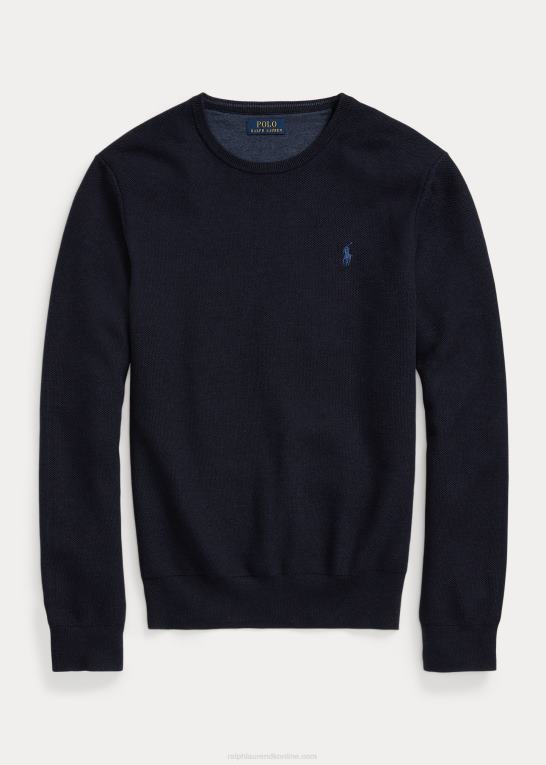 marine lyng Mænd Ralph Lauren mesh-strikket bomuldstrøje med rund hals Z426B8592