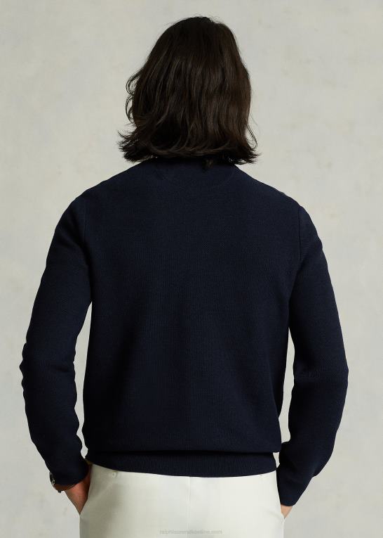 marine lyng Mænd Ralph Lauren mesh-strikket bomuldstrøje med rund hals Z426B8592