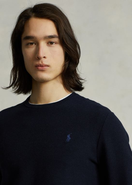 marine lyng Mænd Ralph Lauren mesh-strikket bomuldstrøje med rund hals Z426B8592