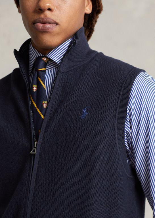 marine lyng Mænd Ralph Lauren sweatervest i bomuld med fuld lynlås Z426B780