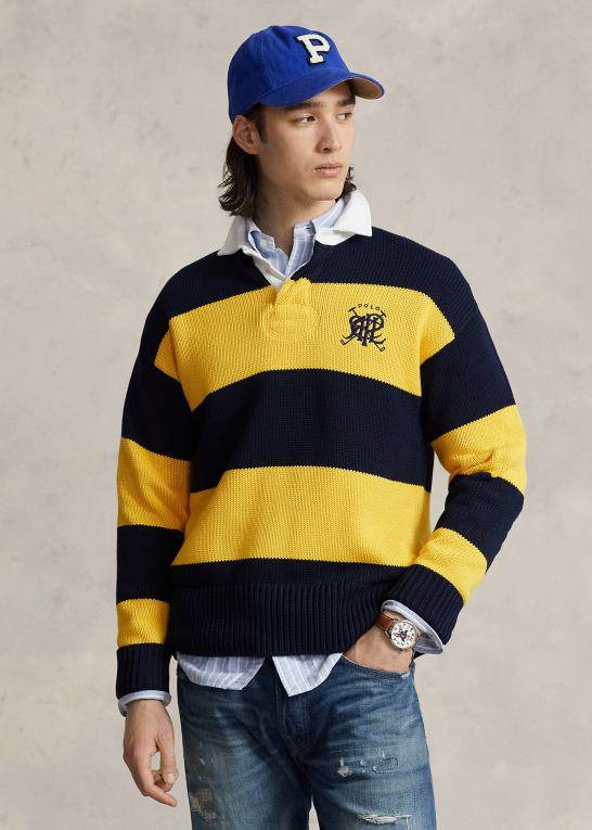 marineblå multi Mænd Ralph Lauren crest stribet rugby sweater i bomuld Z426B8483