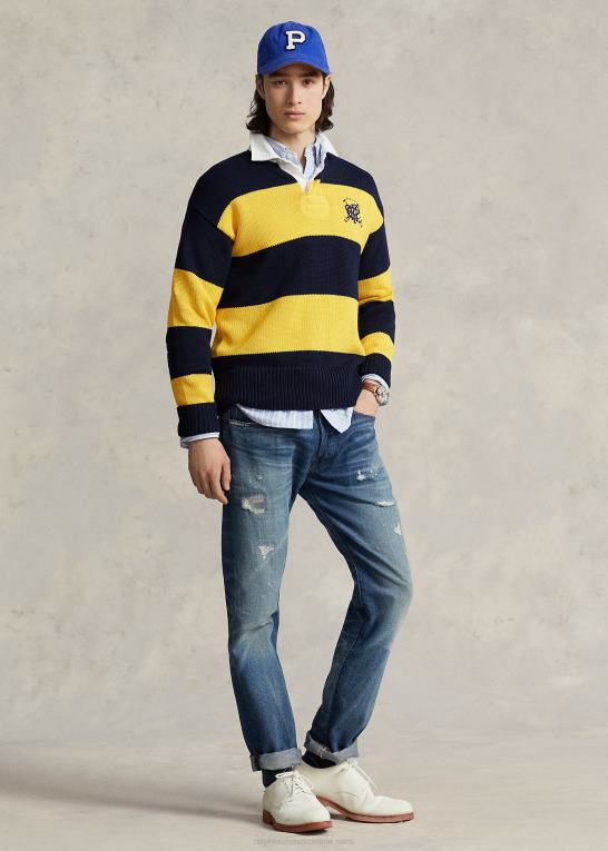 marineblå multi Mænd Ralph Lauren crest stribet rugby sweater i bomuld Z426B8483