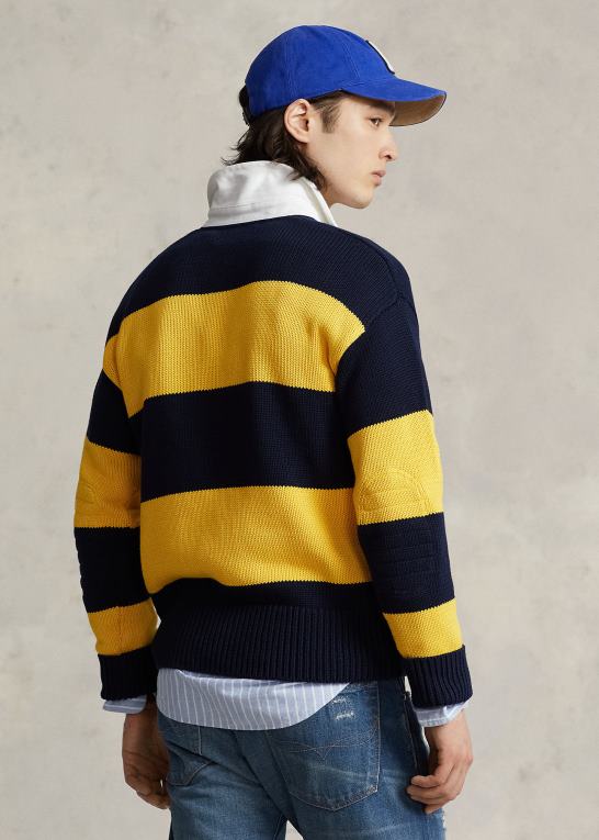 marineblå multi Mænd Ralph Lauren crest stribet rugby sweater i bomuld Z426B8483