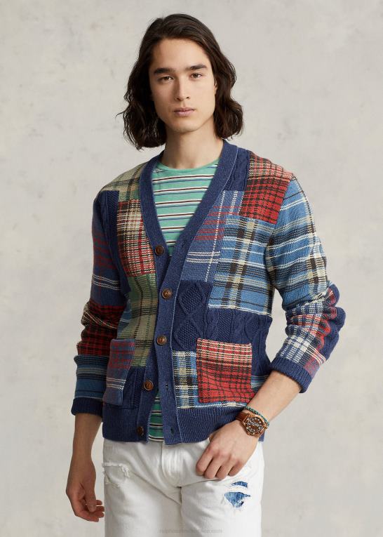 marineblå multi Mænd Ralph Lauren patchwork bomulds cardigan Z426B1203