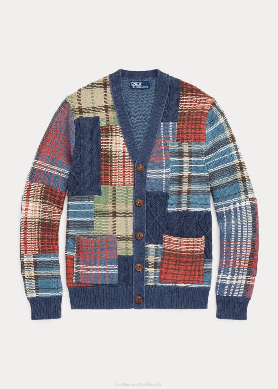marineblå multi Mænd Ralph Lauren patchwork bomulds cardigan Z426B1203