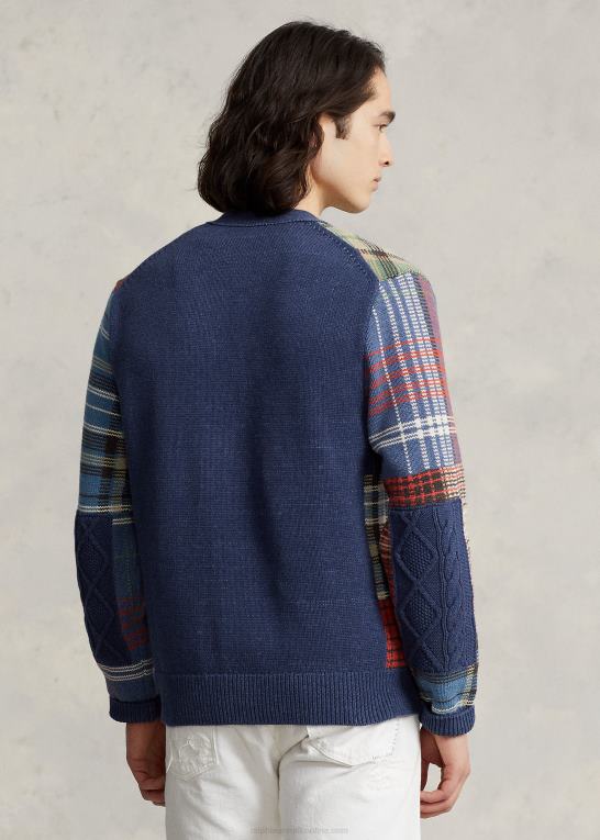 marineblå multi Mænd Ralph Lauren patchwork bomulds cardigan Z426B1203