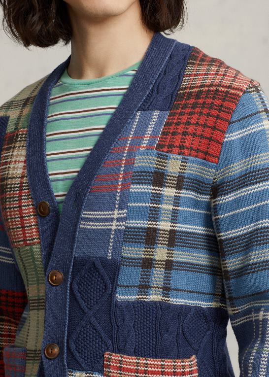 marineblå multi Mænd Ralph Lauren patchwork bomulds cardigan Z426B1203