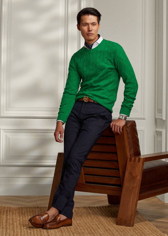 nautisk grøn Mænd Ralph Lauren kabelstrikket kashmirtrøje Z426B77