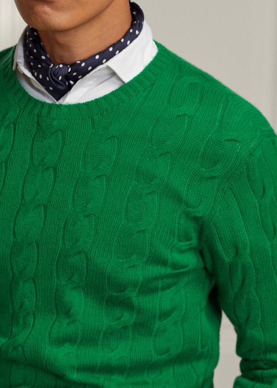 nautisk grøn Mænd Ralph Lauren kabelstrikket kashmirtrøje Z426B77