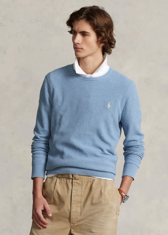 ny pudderblå lyng Mænd Ralph Lauren trøje med rund hals i tekstureret bomuld Z426B645