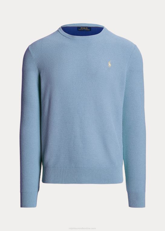 ny pudderblå lyng Mænd Ralph Lauren trøje med rund hals i tekstureret bomuld Z426B645