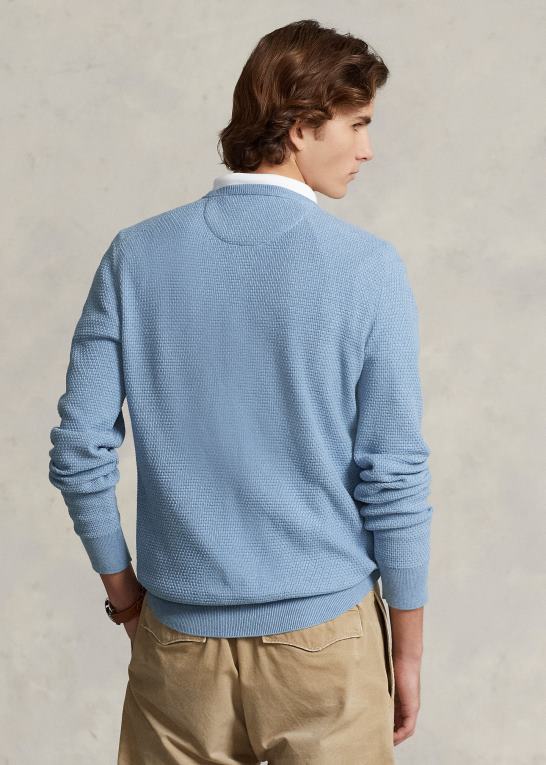 ny pudderblå lyng Mænd Ralph Lauren trøje med rund hals i tekstureret bomuld Z426B645