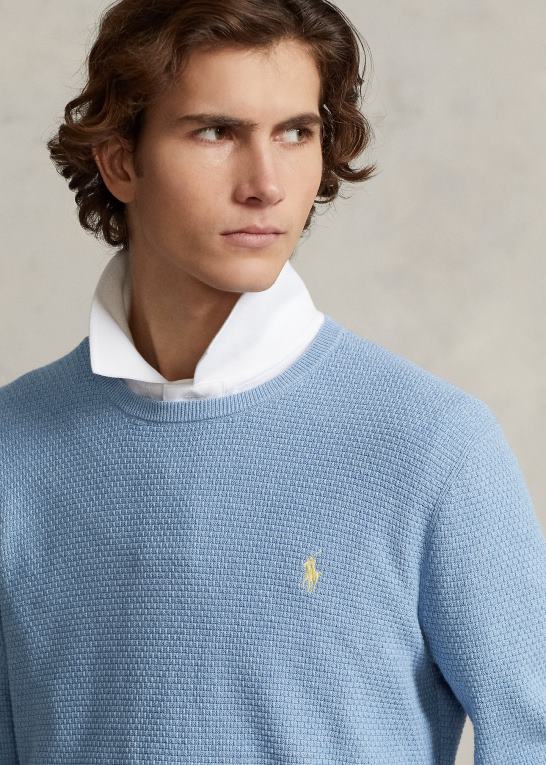 ny pudderblå lyng Mænd Ralph Lauren trøje med rund hals i tekstureret bomuld Z426B645