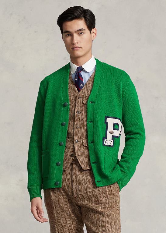 ny skov multi Mænd Ralph Lauren Letterman cardigan i bomuld Z426B8520