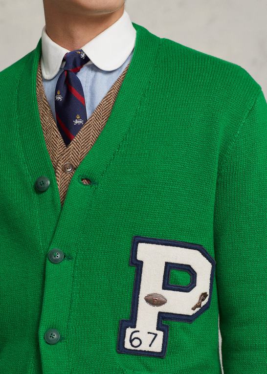 ny skov multi Mænd Ralph Lauren Letterman cardigan i bomuld Z426B8520