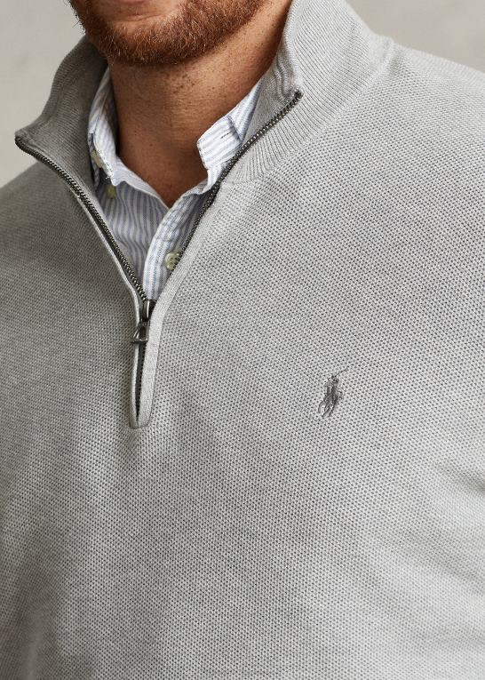 og over lyng Mænd Ralph Lauren mesh-strikket bomuldstrøje med kvart lynlås Z426B1915