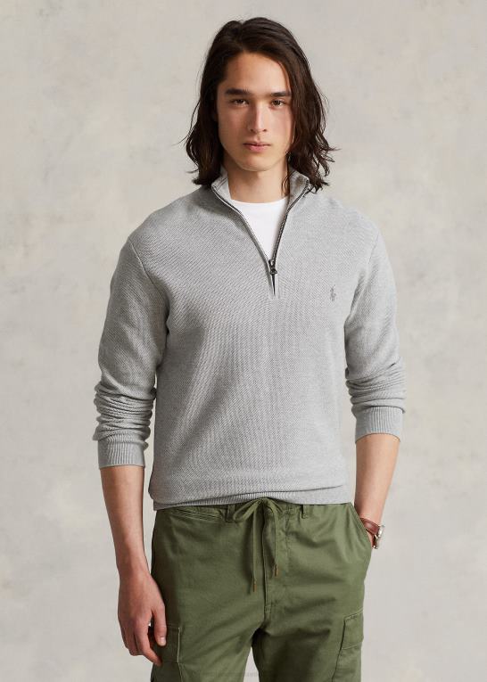 og over lyng Mænd Ralph Lauren mesh-strikket bomuldstrøje med kvart lynlås Z426B513