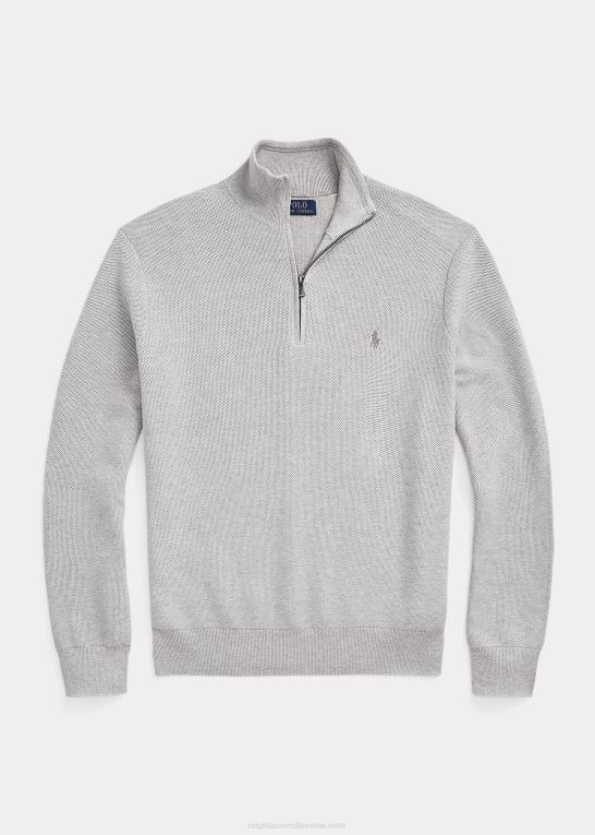 og over lyng Mænd Ralph Lauren mesh-strikket bomuldstrøje med kvart lynlås Z426B513