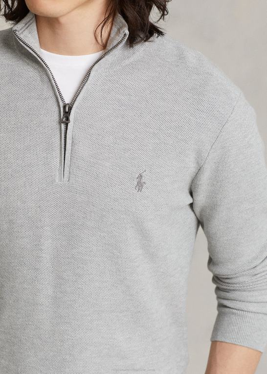 og over lyng Mænd Ralph Lauren mesh-strikket bomuldstrøje med kvart lynlås Z426B513