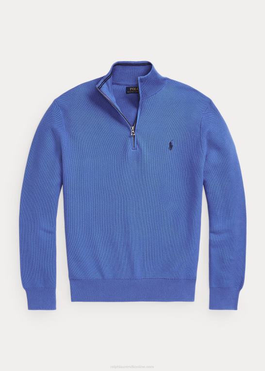 pigesten blå Mænd Ralph Lauren mesh-strikket bomuldstrøje med kvart lynlås Z426B1917