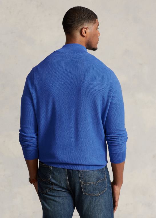 pigesten blå Mænd Ralph Lauren mesh-strikket bomuldstrøje med kvart lynlås Z426B1917