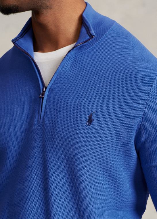 pigesten blå Mænd Ralph Lauren mesh-strikket bomuldstrøje med kvart lynlås Z426B1917
