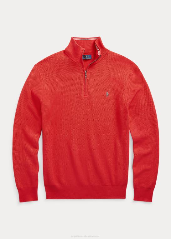 røde rev Mænd Ralph Lauren mesh-strikket bomuldstrøje med kvart lynlås Z426B510