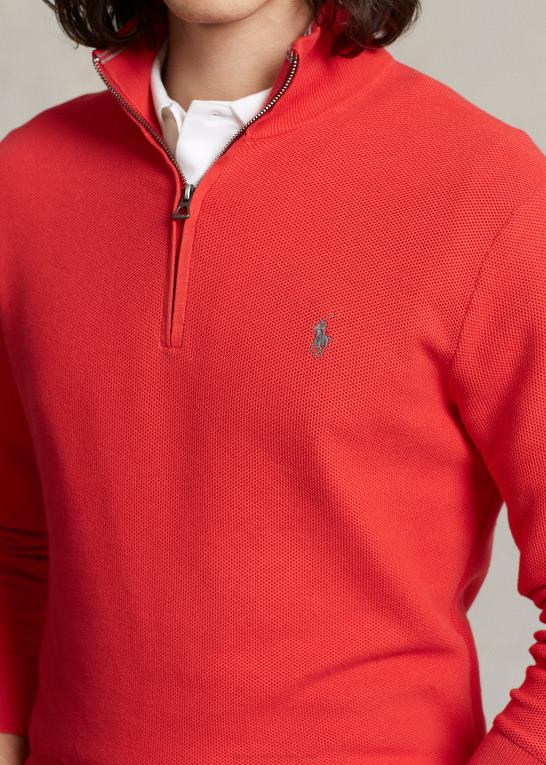 røde rev Mænd Ralph Lauren mesh-strikket bomuldstrøje med kvart lynlås Z426B510
