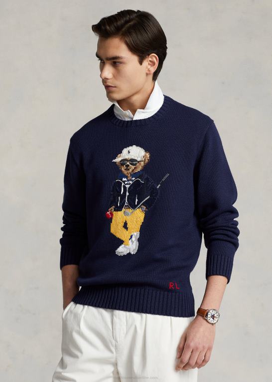 raffineret flåde Mænd Ralph Lauren polobjørn sweater i bomuldsblanding Z426B1074