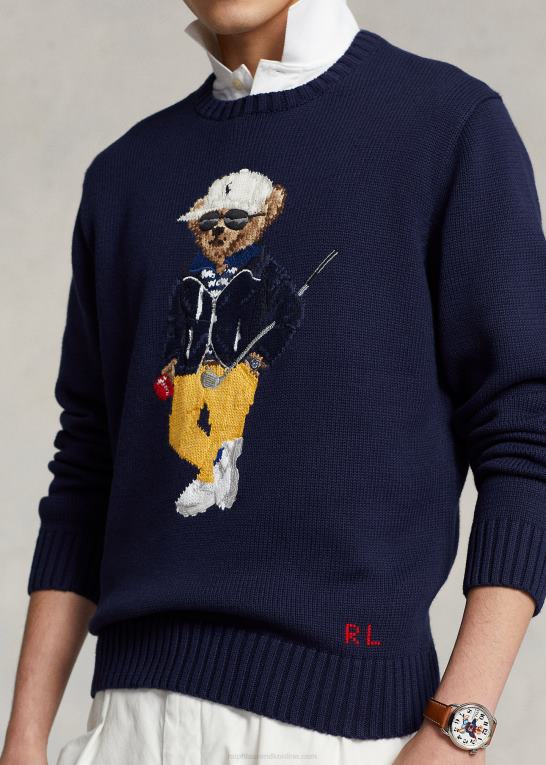 raffineret flåde Mænd Ralph Lauren polobjørn sweater i bomuldsblanding Z426B1074