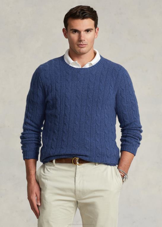rustik marine lyng Mænd Ralph Lauren den ikoniske kabelstrikkede kashmirtrøje Z426B1674