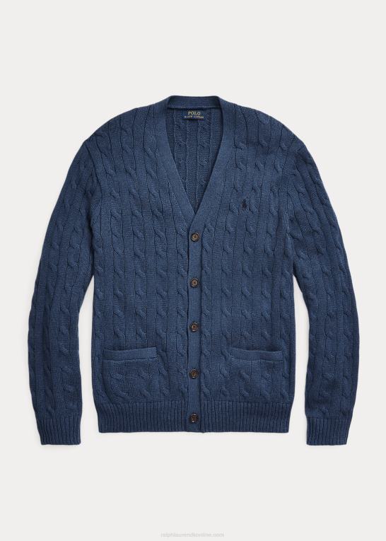 rustik marine lyng Mænd Ralph Lauren kabelstrikket cardigan i bomuld Z426B8449