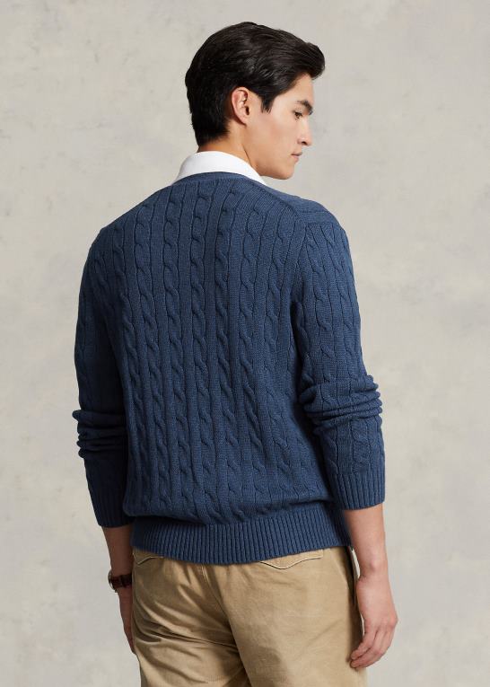 rustik marine lyng Mænd Ralph Lauren kabelstrikket cardigan i bomuld Z426B8449