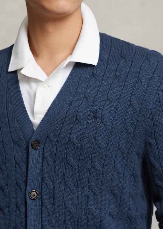 rustik marine lyng Mænd Ralph Lauren kabelstrikket cardigan i bomuld Z426B8449