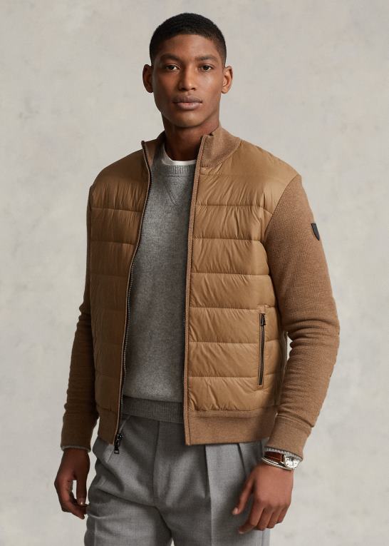 shetlandsbrun Mænd Ralph Lauren hybrid sweater med fuld lynlås Z426B1109