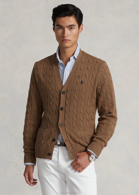 shetlandsbrun lyng Mænd Ralph Lauren kabelstrikket cardigan i bomuld Z426B8450