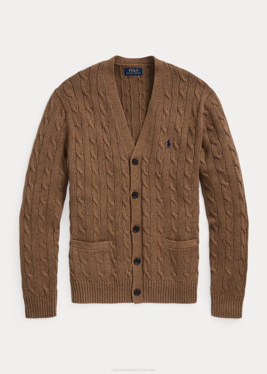 shetlandsbrun lyng Mænd Ralph Lauren kabelstrikket cardigan i bomuld Z426B8450