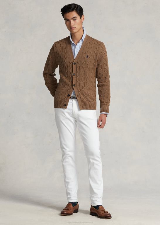 shetlandsbrun lyng Mænd Ralph Lauren kabelstrikket cardigan i bomuld Z426B8450