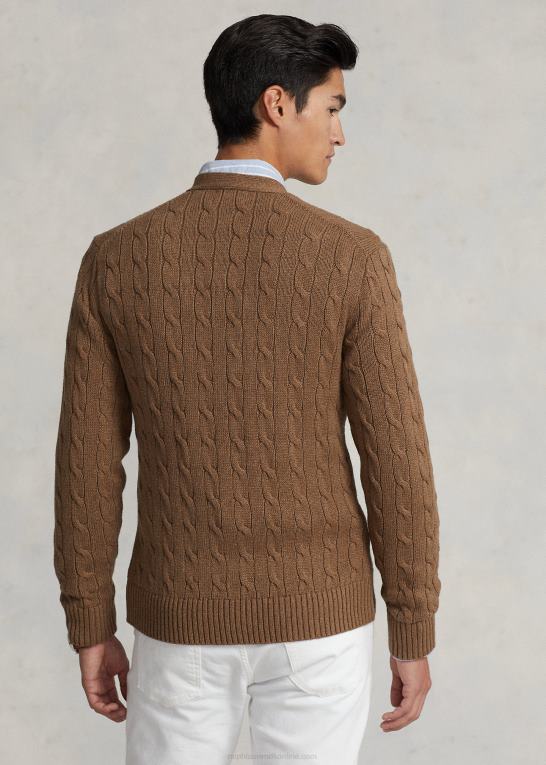 shetlandsbrun lyng Mænd Ralph Lauren kabelstrikket cardigan i bomuld Z426B8450