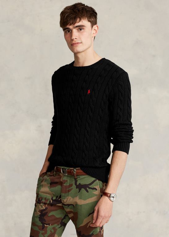 sort Mænd Ralph Lauren kabelstrikket bomuldstrøje Z426B8415