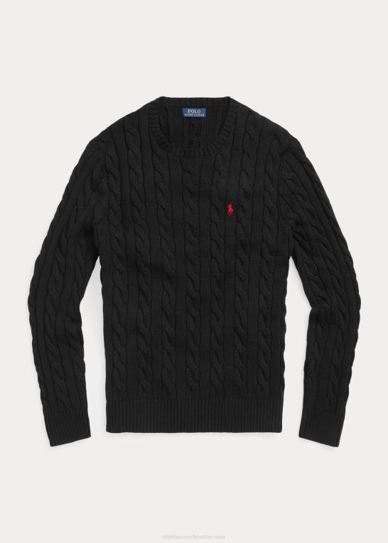 sort Mænd Ralph Lauren kabelstrikket bomuldstrøje Z426B8415
