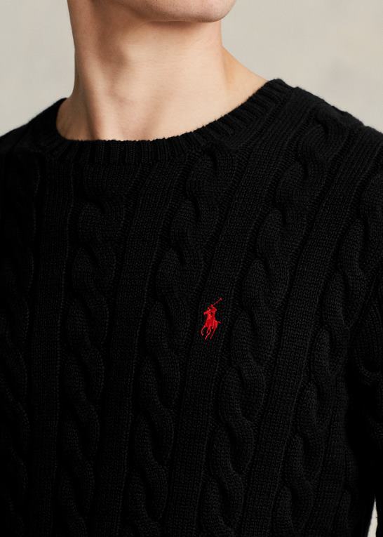 sort Mænd Ralph Lauren kabelstrikket bomuldstrøje Z426B8415