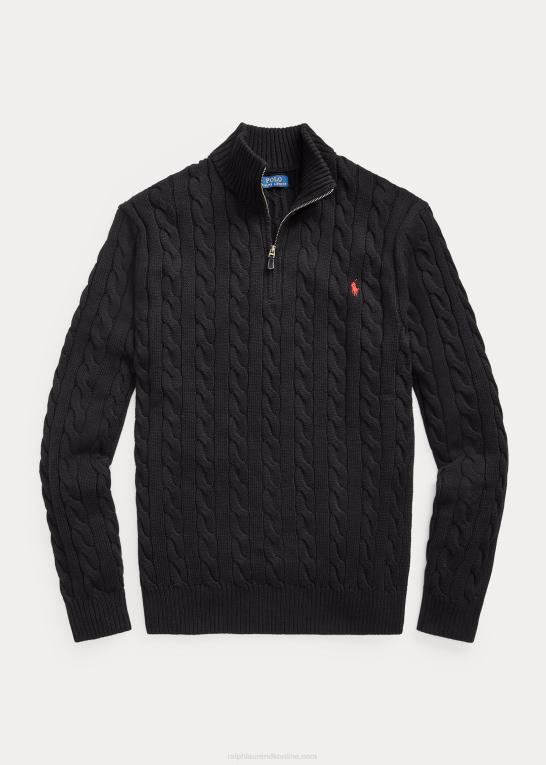 sort Mænd Ralph Lauren kabelstrikket bomuldstrøje med kvart lynlås Z426B1925