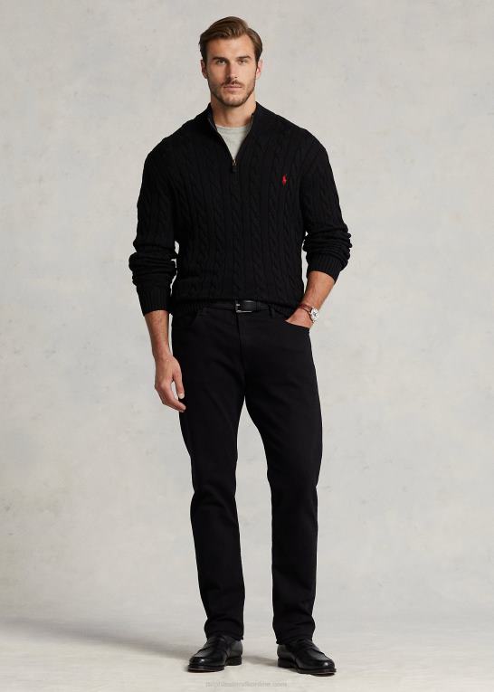 sort Mænd Ralph Lauren kabelstrikket bomuldstrøje med kvart lynlås Z426B1925