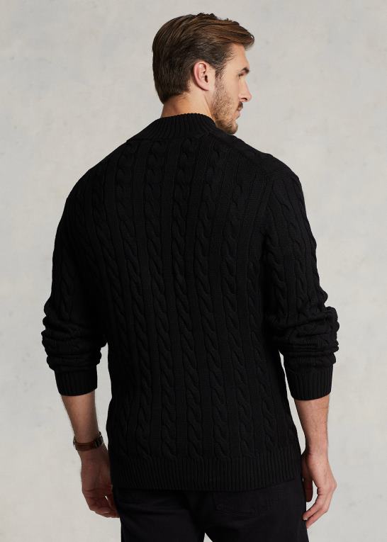 sort Mænd Ralph Lauren kabelstrikket bomuldstrøje med kvart lynlås Z426B1925