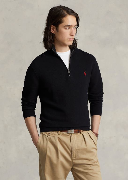 sort Mænd Ralph Lauren mesh-strikket bomuldstrøje med kvart lynlås Z426B508