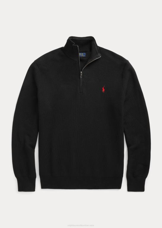 sort Mænd Ralph Lauren mesh-strikket bomuldstrøje med kvart lynlås Z426B508
