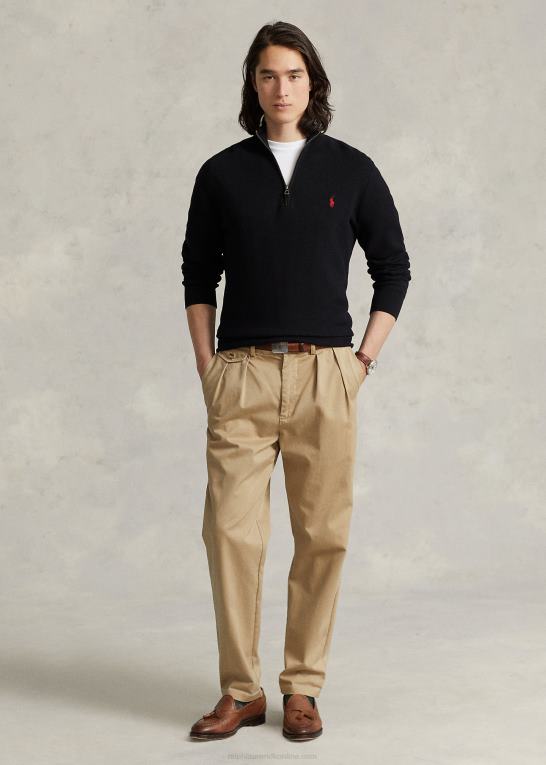 sort Mænd Ralph Lauren mesh-strikket bomuldstrøje med kvart lynlås Z426B508