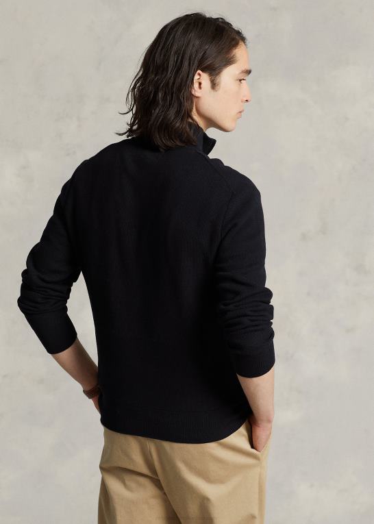 sort Mænd Ralph Lauren mesh-strikket bomuldstrøje med kvart lynlås Z426B508